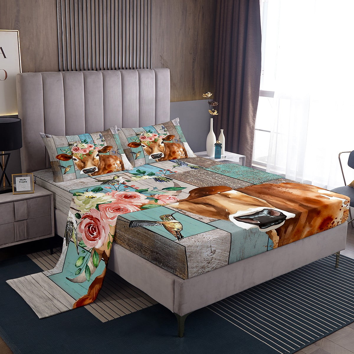 Western Cow Print Sheet Set for Cowboy Cowgirl Farmhouse Country Decor