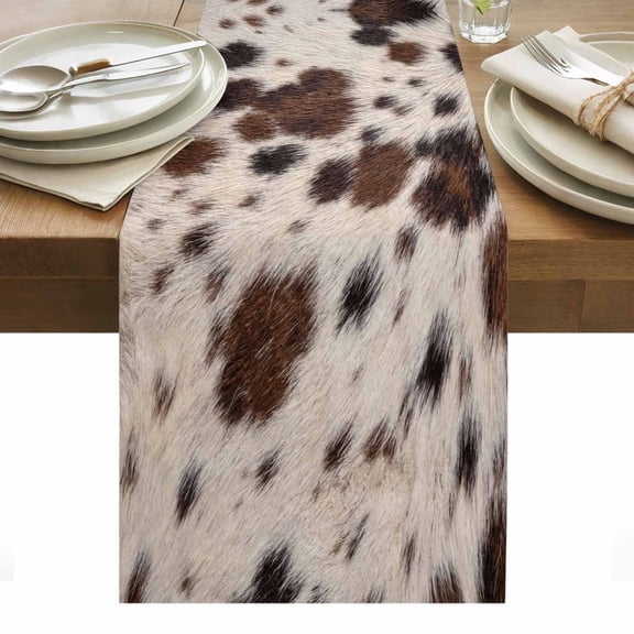 Western Cow Print Table Runner Farmhouse Rustic Cowhide Fur Brown Tablerunners 13 x 48 Inch, Table Decorations Tabletop Scarf for Summer Gathering Holiday Farmhouse Kitchen Dining Decor