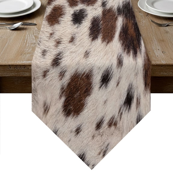 Western Cow Print Table Runner Linen Burlap Table Runner 36 Inches Small Farmhouse Rustic Cowhide Fur Brown Dresser Scarves for Kitchen Island Coffee Dining Room Party Wedding Holiday Decor 13"x36"