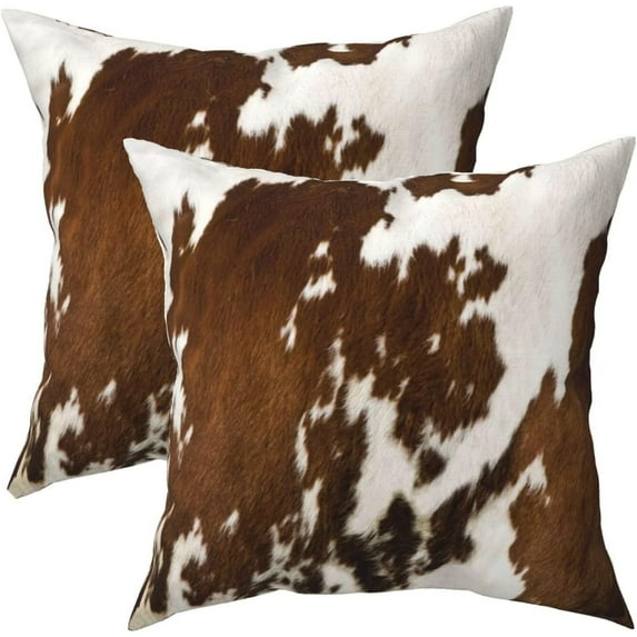 Western Cow Print Throw Pillows Cover Brown Faux Fur Cowhide Decorative Pillow Covers 20x20 Inch Set of 2 Farmhouse Animal Print Pillowcase Square Cushion Cover for Home Couch Sofa Bed Room Decor