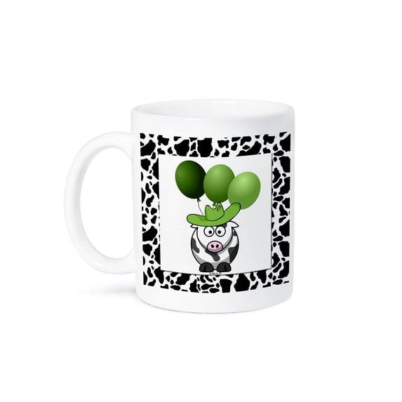 3dRose, Western Cow Print with Green Balloons, 11oz Mug