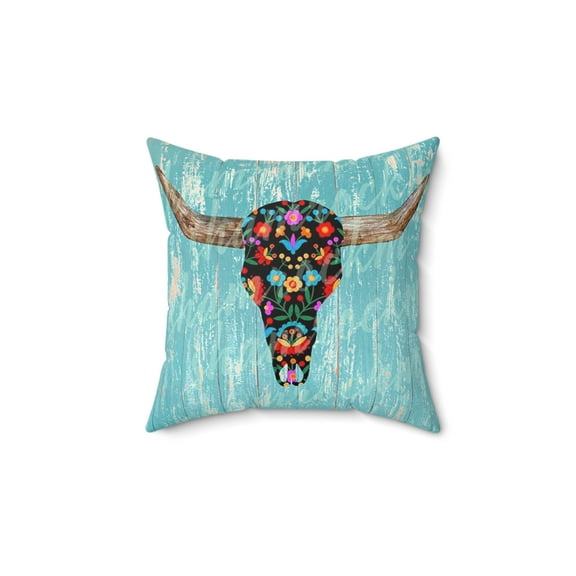 Western Cow Skull Spun Polyester Square Pillow