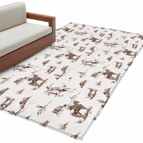 Western Cowboy 3'x5' Washable Rug, Retro Desert Cactus Country Cowboy Brown Non-Slip Area Rugs for Entryway Kitchen Classroom, Dorm Throw Carpet, Low Pile Soft Indoor Floor Mat