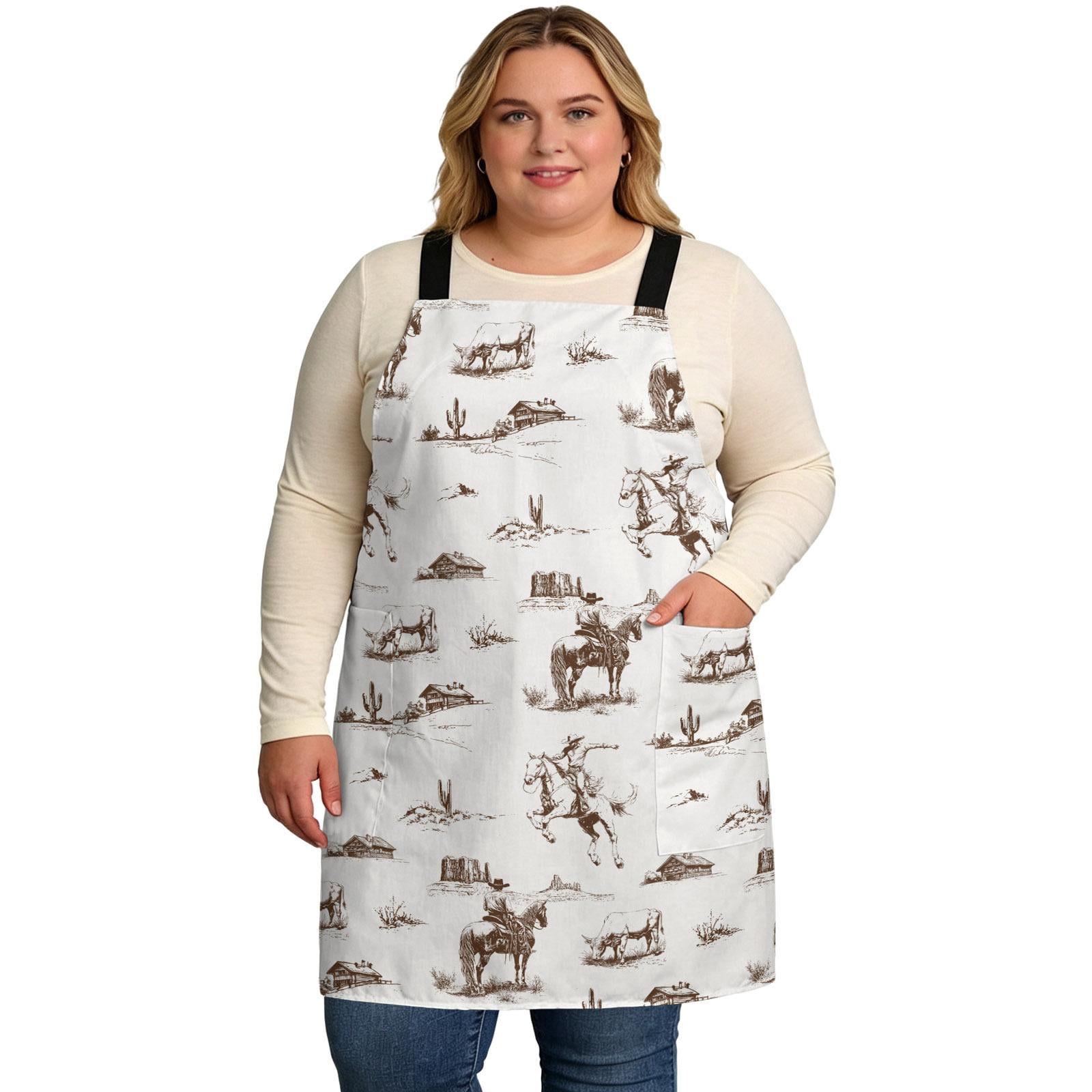 Western Cowboy Aprons for Women with Pockets, Retro Desert Cactus ...