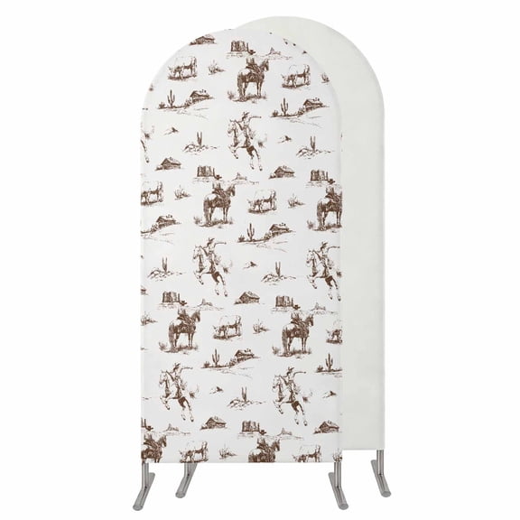 Western Cowboy Arch Backdrop Cover 4 FT,Spandex Wedding Arch Stand Covers Stretchy Backdrop,Retro Desert Cactus Country Cowboy Brown Round Top Party Arched Background for Birthday Event Baby Shower