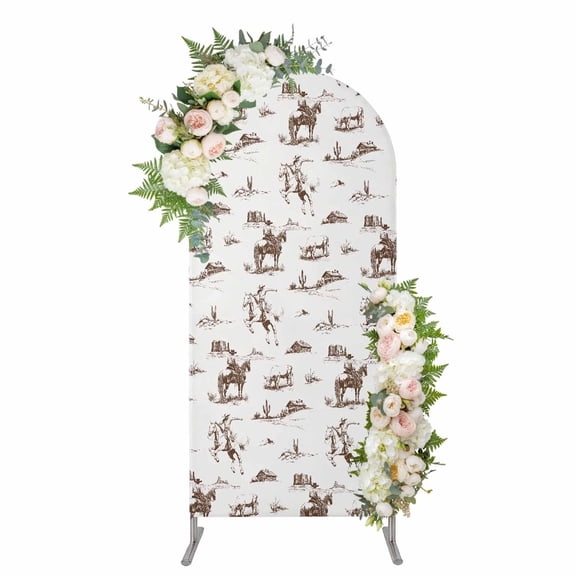 Western Cowboy Arch Backdrop Cover 4FT, Retro Desert Cactus Country Cowboy Brown Spandex Fitted Stretchy Arch Stand Covers, Round Top Chiara Backdrop Cover for Wedding Party Birthday Baby Shower