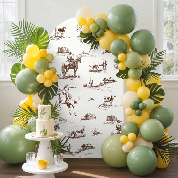 Western Cowboy Arch Backdrop Cover, 6FT, Retro Brown Desert Ethnic Horse Spandex Arch Covers Double-Sided Backdrop for Wedding Birthday Party Photo Background Decoration