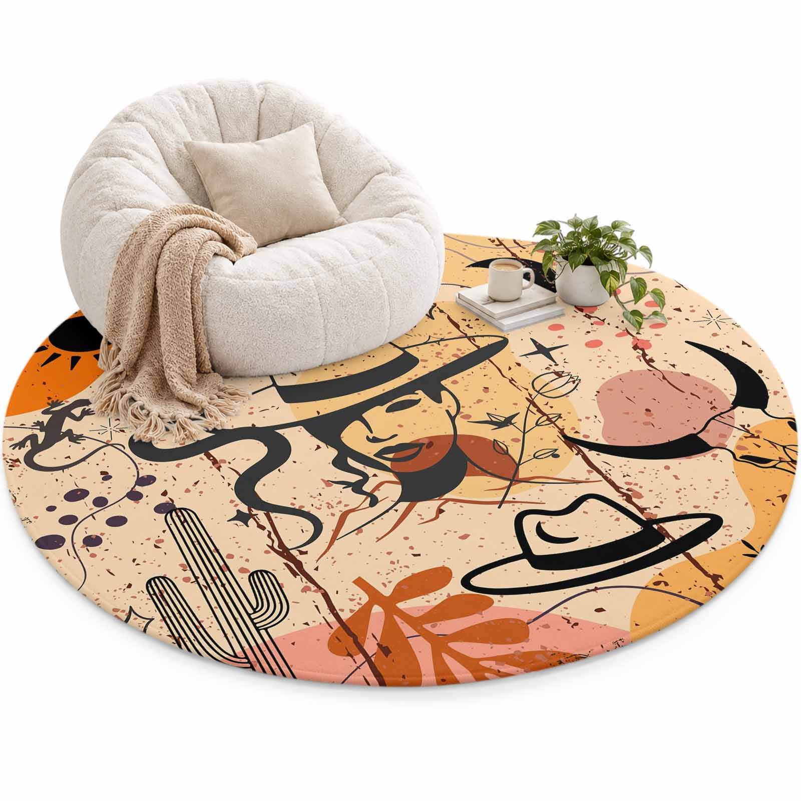 Western Cowboy Area Rug 4', Cactus Cowgirl Leaf Sun Boho Soft Mat Non ...