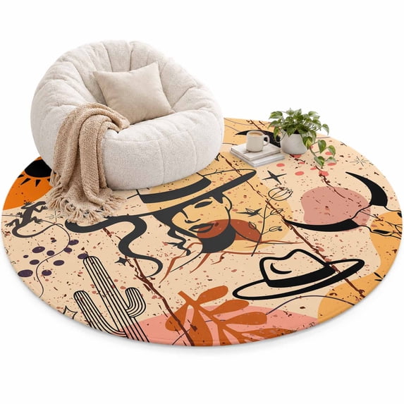 Western Cowboy Area Rug 5', Cactus Cowgirl Leaf Sun Boho Soft Mat Non ...