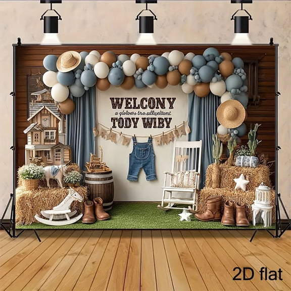 Western Cowboy Baby Shower Backdrop Blue Brown Balloons Arch Birthday Background for Boys Rustic Boho Cowboy 1st Birthday Party Decorations Banner Supplies Photo Booth Props