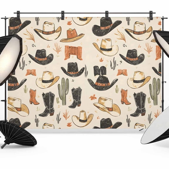 Western Cowboy Backdrop for Photography, Boots Hat Vintage Desert Cactus Photo Backdrop Portrait Background Party Banner Photo Backgrounds for Studio Booth Props, 7x5ft