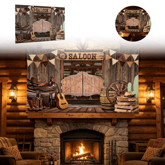 Western Cowboy Backdrop Saloon Bar Wooden Barn Door Design Western Party Photo Booth Decor 7 x 5 ft
