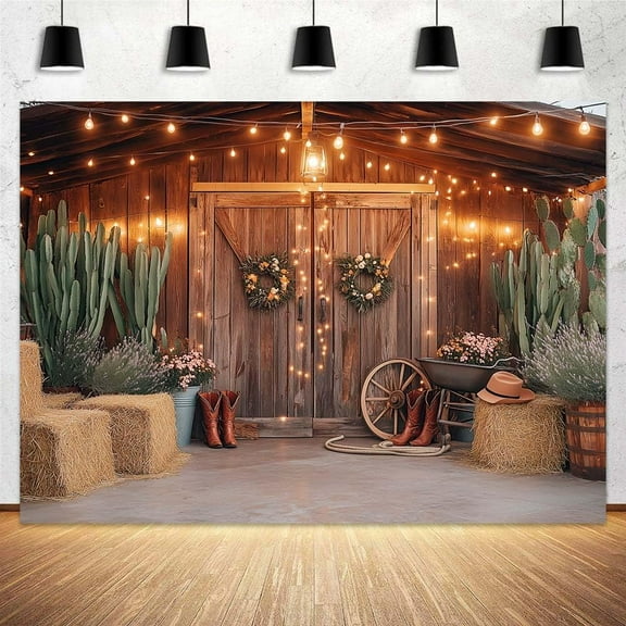 Western Cowboy Backdrop Western Party Decorations Wild West Vintage Wooden Rustic Wooden House Barn Photography Background for Kids Boy Children Boy Baby Birthday Banner Photo Booth