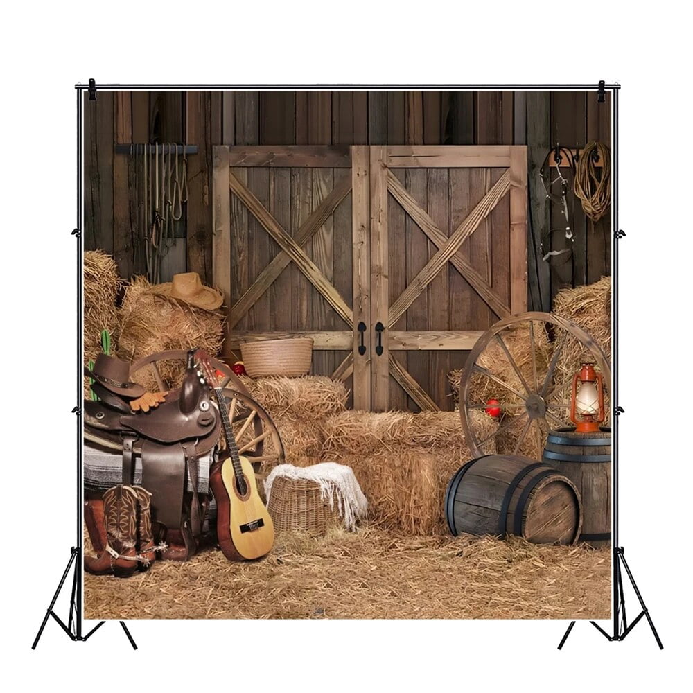 Western Cowboy Backdrop Western Rustic Log Cabin Door Barn Guitar Baby ...