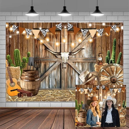 Western Cowboy Backdrop,Wild West Rustic Barn Photography Background,Western Rodeo Birthday Baby Shower Wedding Party Decorations Banner Photo Booth-7x5FT