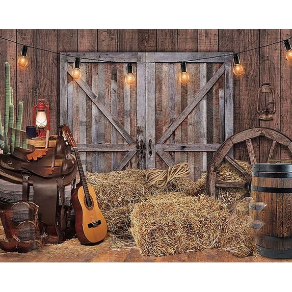 Western Cowboy Backdrop Wooden Village Door Photograph Backdrop West House Barn Background Vintage Kids Boy Baby Shower Birthday Party Decoration Backdrop Farm Man Birthday Retirement Backdrop 7X5FT