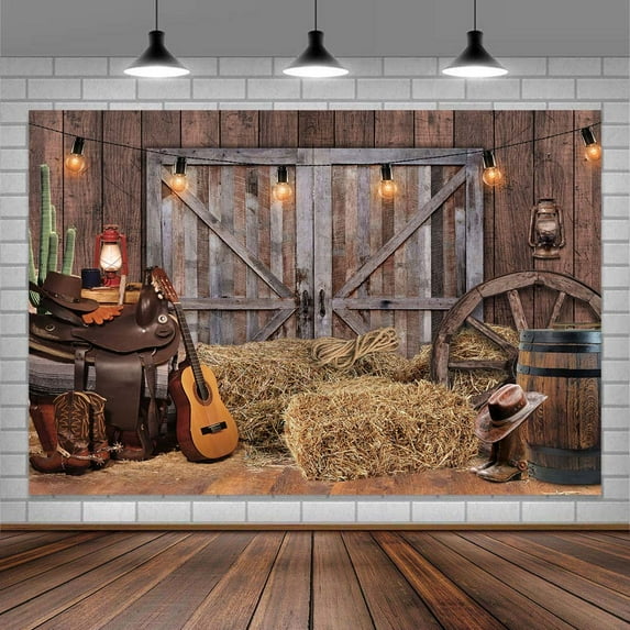 Western Cowboy Backdrop Wooden Village Door Photograph Backdrop West House Barn Background Vintage Kids Boy Baby Shower Birthday Party Decoration Backdrop Farm Man Birthday Retirement Backdrop 5X3FT