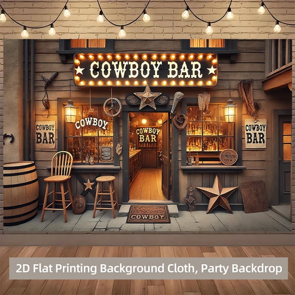 Western Cowboy Bar Backdrop Country Vintage Wild West Saloon Rodeo Photography Background Cowboy Birthday Party Decorations Banner Supplies Photo Booth Props