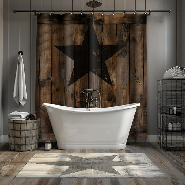 Western Cowboy Bathroom Decor Set with Rustic Star Theme Shower