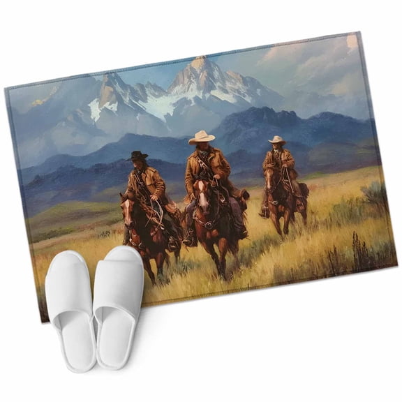 Western Cowboy Bathroom Rug Washable 2x3 Entryway Rug Non Slip Mountain Sky Grass Nature Scenery Front Door Mat Low Pile Indoor Doormat Throw Floor Carpet for Kitchen Bedroom Entrance