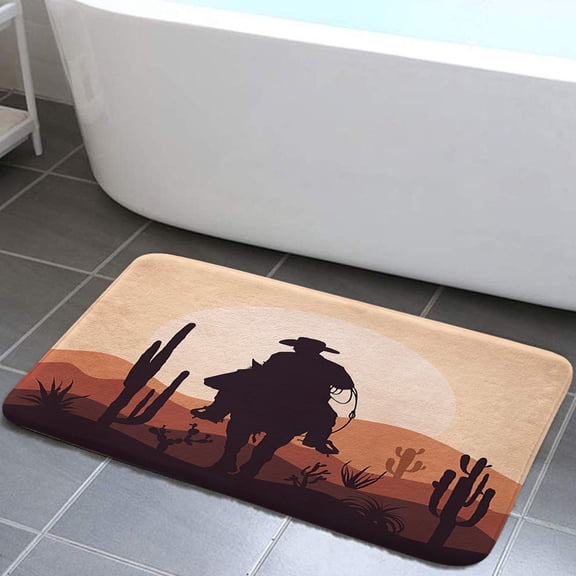 Western Cowboy Bathroom Rugs Rustic Cactus Modern Abstract Bath Mat Soft Flannel Bath Rugs Bathroom Decor Warm Floor Mat for Living Room Bedroom 17 x 29 Inches