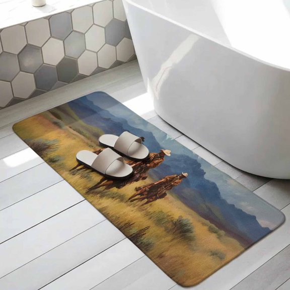 Western Cowboy Bathroom Runner Rugs Non Slip Washable Absorbent Narrow Long Bath Mat Mountain Sky Grass Nature Scenery Runner Rugs for Kitchen Hallway Bedroom Laundry Study Room 19.7"x63"