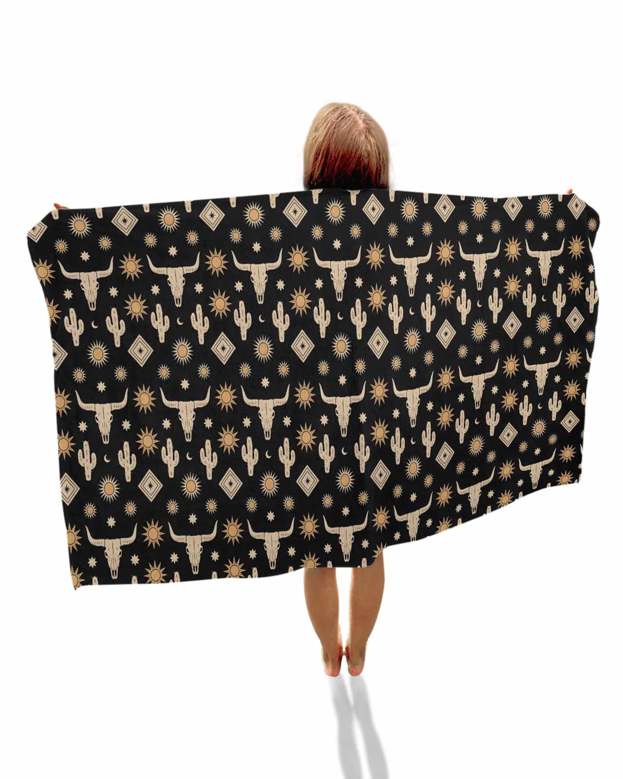 Western Cowboy Beach Towels Oversized Super Absorbent, Country Cow Head Cactus Sun Vintage Lightweight Bath Towel Quick Dry Sets For Bathroom/Pool/Rv Camping/Beach Play/Gym Room/Picnic 31"x62"