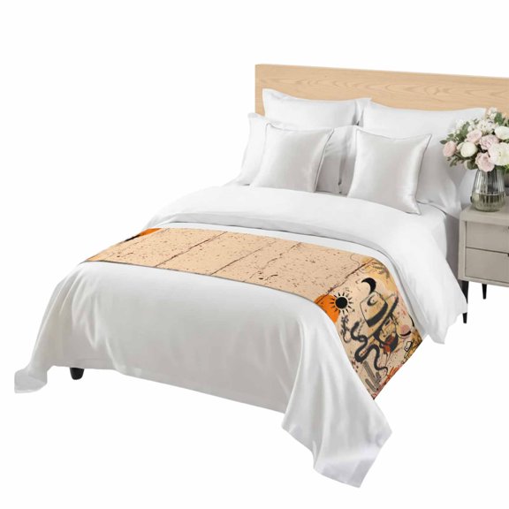 Western Cowboy Bed Runner Twin Size Cactus Cowgirl Animal Leaf Sun Boho Soft Bed Scarf for Foot of Bed, Decorative Bedding Scarf Protection for Hotel Home Bedroom 71 x 20 Inch
