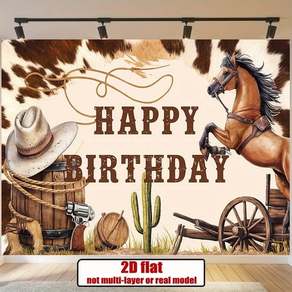 Western Cowboy Birthday Backdrop Brown Cow Print Happy Birthday Photography Background Rustic Wild West Cacti Horse Birthday Party Decorations Banner Supplies Photo Booth Props