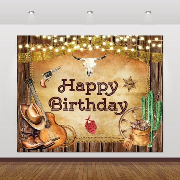 Western Cowboy Birthday Banner Backdrop Wild West Rodeo Decor Cowboy Happy Birthday Party Decorations Rustic Western Party Photography Background