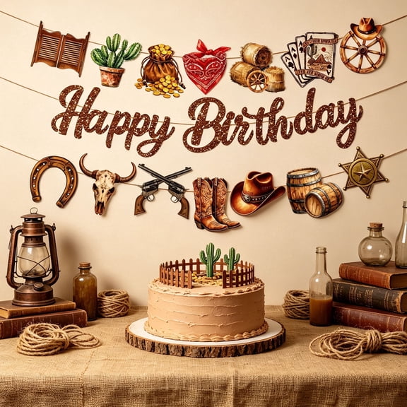 Western Cowboy Birthday Banner Decor Set - Vintage Tough Guy Theme Party Supplies for Men's Celebrations