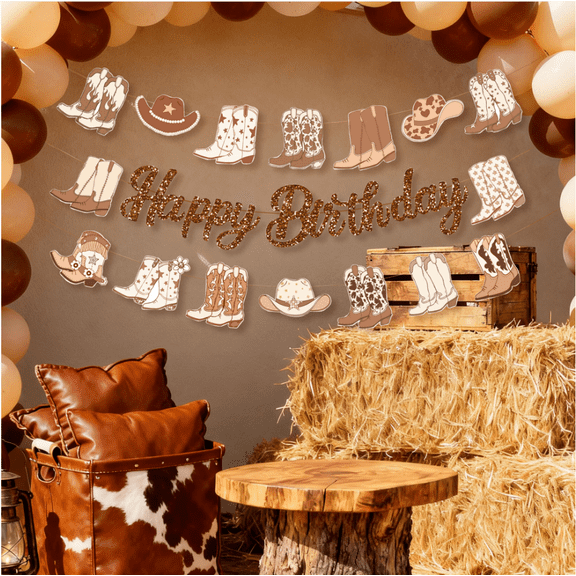 Western Cowboy Birthday Banner - Vintage Rustic Theme Party Decoration 1 Set