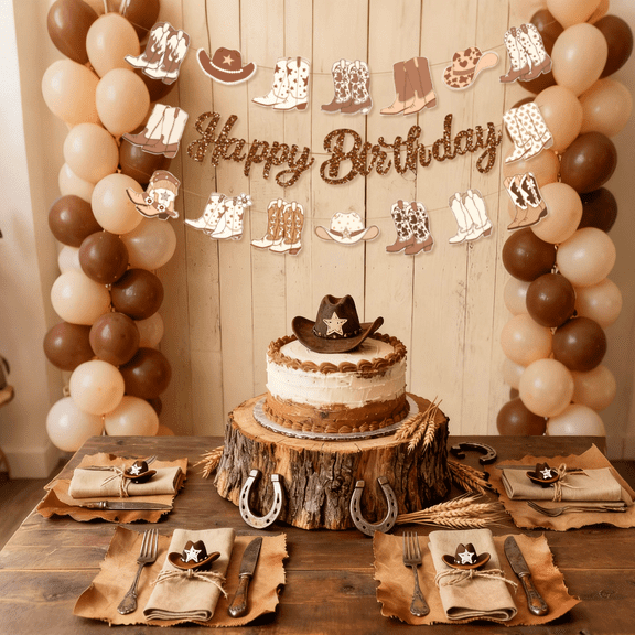 Western Cowboy Birthday Banner - Vintage Rustic Theme Party Decoration 1 Set