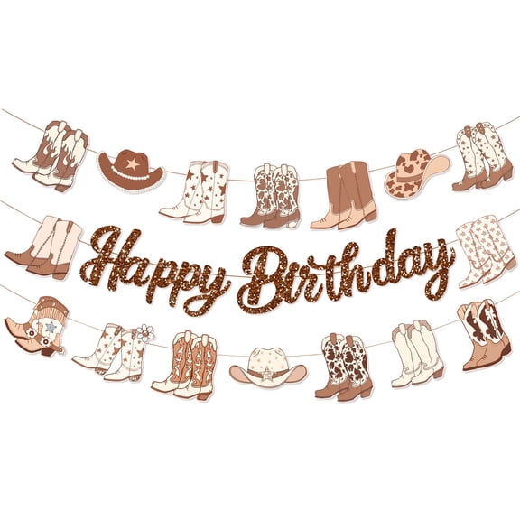 Western Cowboy Birthday Banner - Vintage Rustic Theme Party Decoration 1 Set