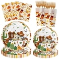 thumbnail image 1 of Western Cowboy Birthday Party Decorations - AFN1120Pcs Western Cowboy Paper Plates and Napkin Cup Forks Disposable Tableware Set for Baby Shower Wild West Party Supplies | Serve 24, 1 of 3