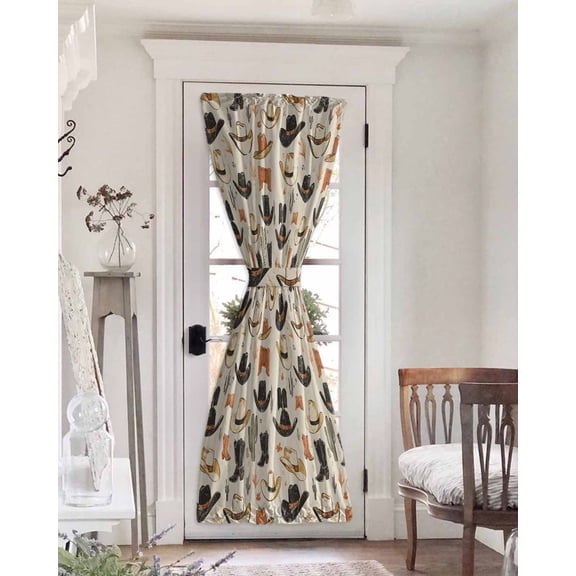 Western Cowboy Blackout Door Curtains for French, Glass,Front, Back, Patio Door, Country Vintage Art Boots Desert Thermal Insulated Rod Pocket Window Curtain Drapes With Tiebacks 25"x72"