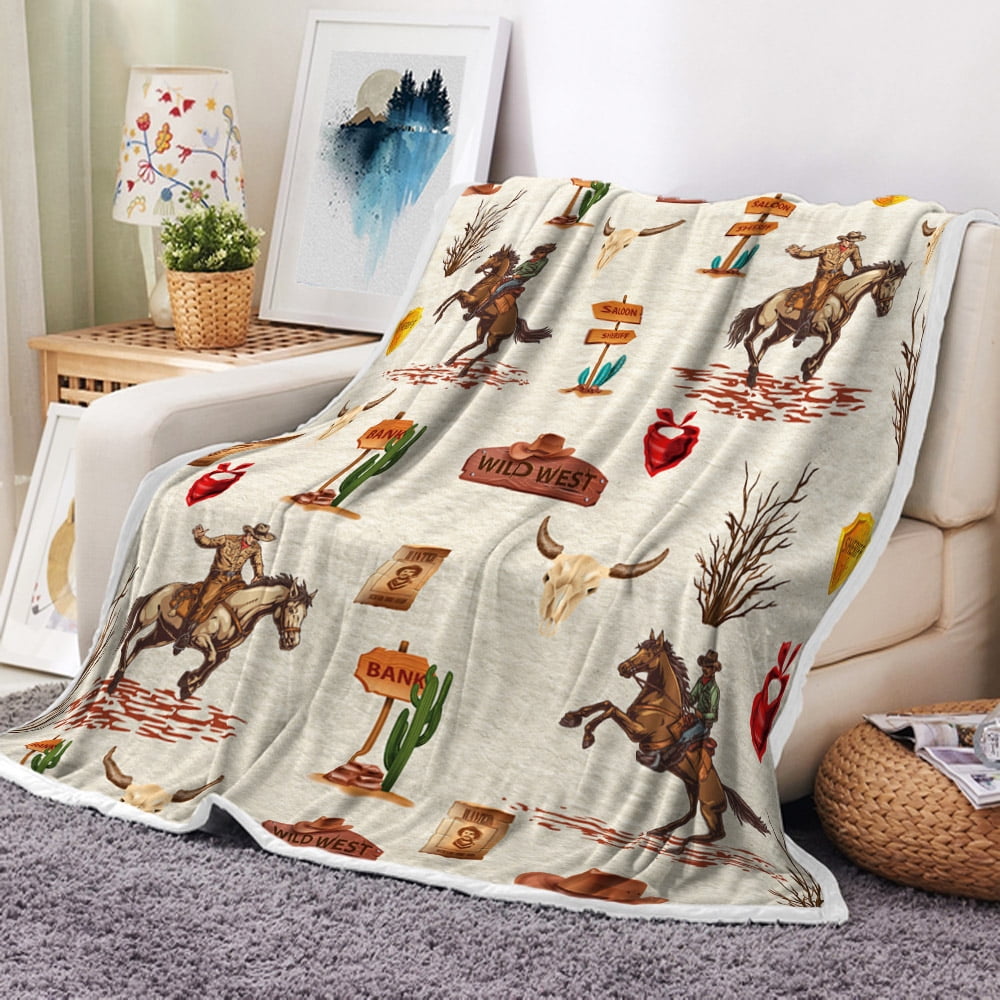 Western Decor Fleece Gooi Deken Wild Westen Thema Cowboy Pluche Deken voor Bed Sofa Rodeo Stijl Sherpa Deken Ademend Warm Fuzzy Deken Kamer Decor Baby 30x40 Inch