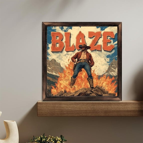 Western Cowboy Blaze Fire Wooden Sign Wall Plaque - Vintage Art Decoration, Wall Decoration - Ideal Gift For Home Decoration, Living Room, Bathroom, Bedroom, Garden, Dining, Bar, Cafe, Festival Par