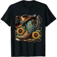 thumbnail image 1 of Western Cowboy Boot Horseshoe Sunflower Rope Cowgirl Boot T-Shirt tee, 1 of 4
