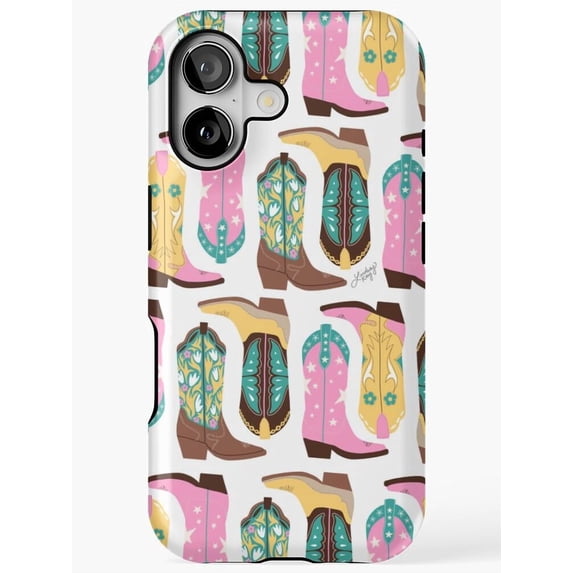 Western Cowboy Boot Pattern Tough iPhone Case, Pink, Teal and Yellow ...