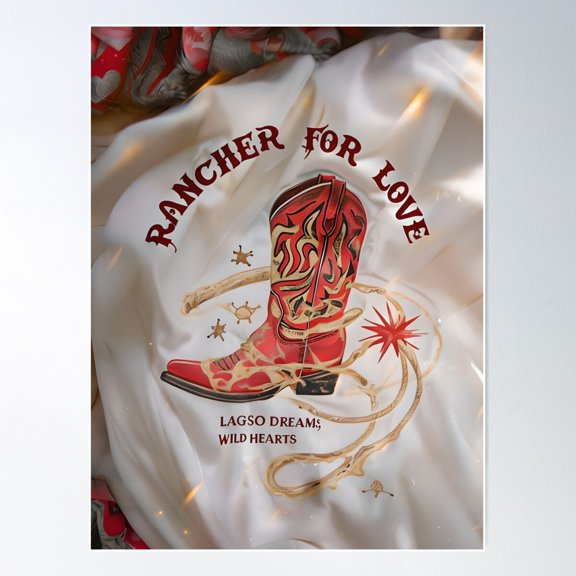 Western Cowboy Boot Â€“ Rancher For Love | Retro Rodeo Aesthetic Poster Wall Art, Modern Wall Decor For Living Room Bedroom, 8x12 UNFRAMED