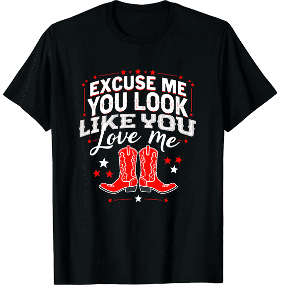 Western Cowboy Boot Rodeo Cowgirl Country Music Concert Funny Letter Print Graphic Black T-Shirt for Men and Women