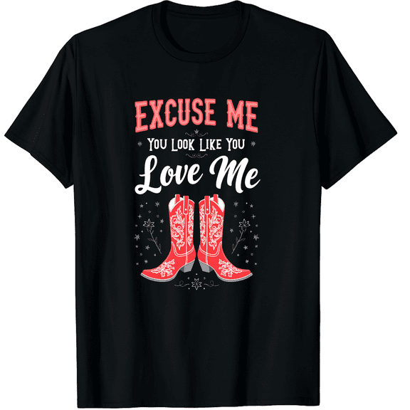 Western Cowboy Boot Rodeo Cowgirl Country Music Concert Funny Letter Print Graphic Black T-Shirt for Men and Women