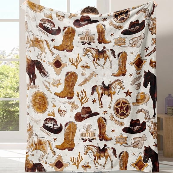 Western Cowboy Boots Blanket, Soft Flannel Throw for Sofa Bed Couch Travel Camping Office Chair, Warm Comfortable Lightweight Gift, Flannel Blankets