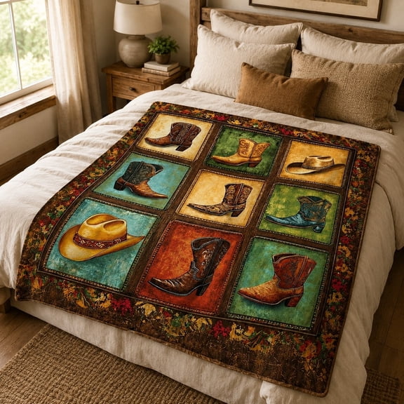Western Cowboy Boots Fleece Throw Blanket, Polyester 280gsm Sofa Blanket