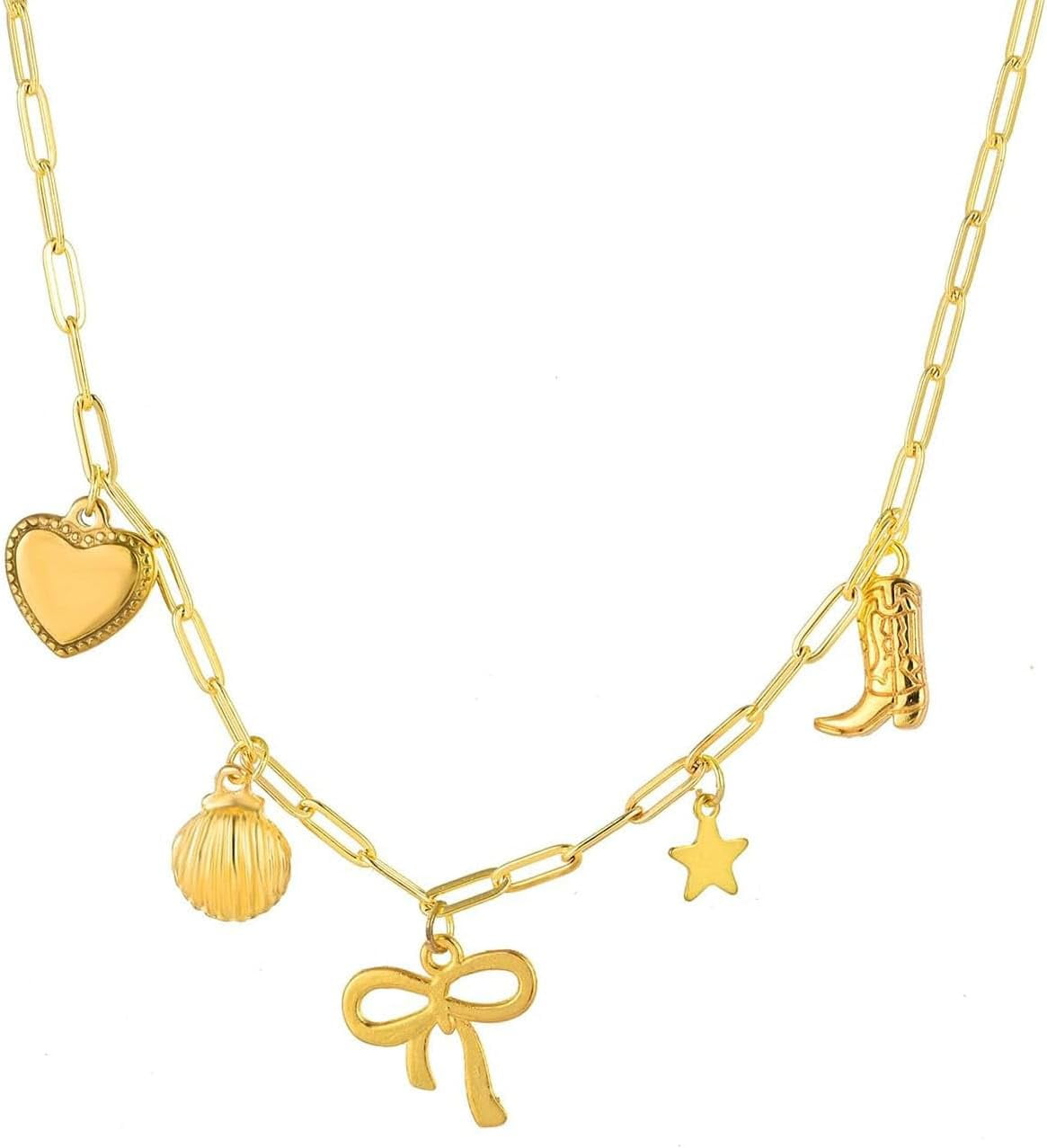 Cowgirl Boot Necklace - Western Cowboy Boot & Hat Pendant, 14K Gold Plated, Adjustable 45cm+5cm Chain