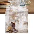 thumbnail image 1 of Western Cowboy Boots Table Runner, Vintage Country Brown Wooden Washable Cotton Linen Table Runners 48 Inches Long, Dresser Scarf Runner for Nightstand/Coffee/End Tables 13''x48'', 1 of 9