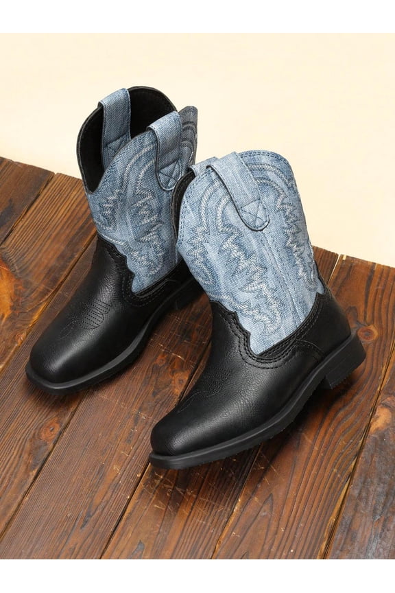 Western Cowboy Boots for Kids - Western Style Riding Mid Calf Boots with Square Toe