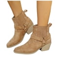 thumbnail image 1 of Western Cowboy Boots for Women 2025 Winter Fall Fashion Buckle Pointed Toe Chunky Heel Mid Calf Cowgirl Ankle Booties Khaki Size 6.5, 1 of 7