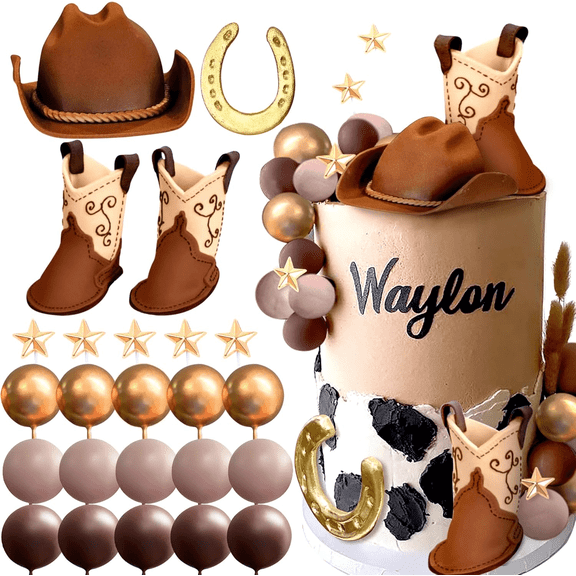 Western Cowboy Cake Decorations Set - Vintage Western Theme Party Decor for Birthday & Themed Gatherings